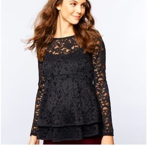 A pea in a pod maternity peplum lace black shirt, size small, worn 1x